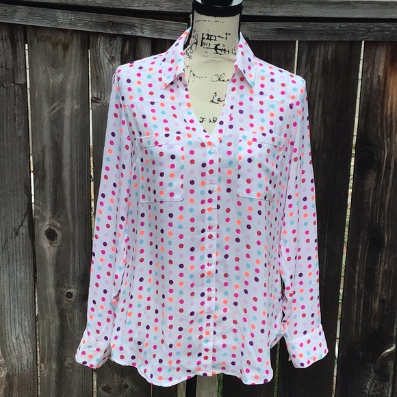 Express Tops - Multi Colored Polka Dots Portofino Shirt